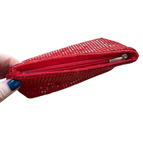 Christina Aquilera red metal mesh wallet pouch evening bag zip top mini purse - Picture 2 of 10